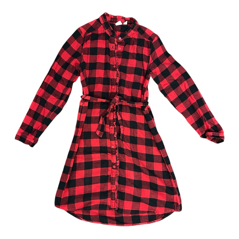 GAP Kids Red and Black Plaid Shirt Dress